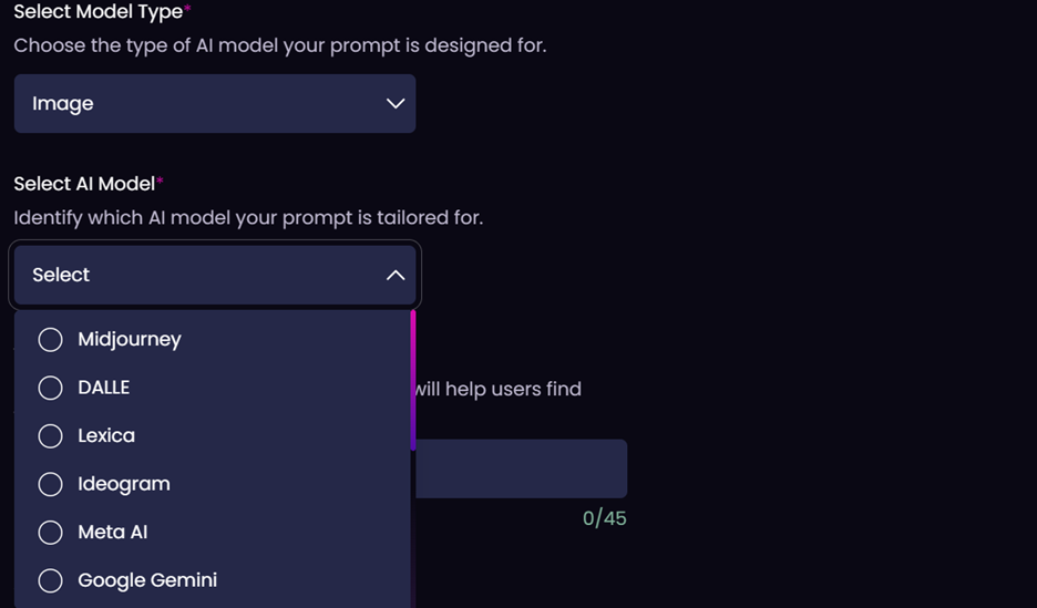 Select AI model field